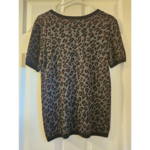 Ann Taylor Size Small Sweater Tshirt Leopard Animal Print Grey Brown Black - Picture 4 of 5